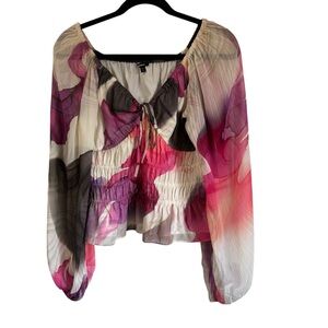 Express Silky Semi Sheer Balloon Sleeve Blouse Greys Pink Size Medium